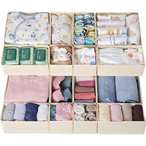 Organisateur Tiroir Lot de 16 Boîtes de Rangement Modulables Pliable, Boîtes Séparateurs de Tiroirs, pour Sous-vêtements, Chaussettes, Bébé et Vêtements, Organisateur Armoire Tissu Beige (1/5)