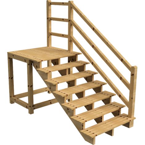 MILANO Außentreppe 7 Stufen H122 cm - Podest L116 x B120 cm - Treppengeländer rechts - Podestgeländer rechts