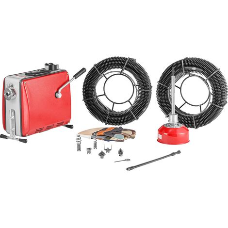 Furet Déboucheur Canalisations Électrique, 500 W, 1400 tr/min, avec Câble à Ressort Acier 2x20 m x 16 mm, 5 m x 9,5 mm, 0,4 m x 12 mm, 6 Coupeurs, pour Débouchage Tuyaux de 50-110 mm de Diamètre (1/5)