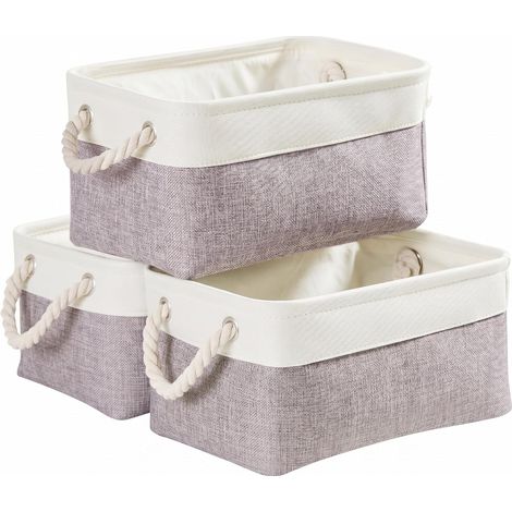 Panier Rangement Petite, Boite de Rangement Tissu rectangulaire Dressing avec poignée pour Jouets, Armoire (Set of 3, Pliable, Gris Blanc) (1/5)
