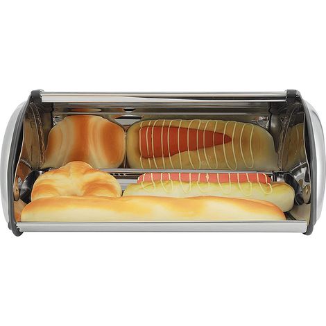 Aqrau Boîte à pain en acier inoxydable avec boîte de rangement à couvercle coulissant 44 27 18cm (1/5)