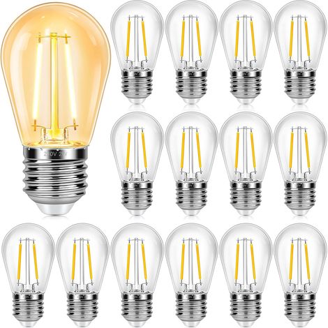 Ampoule LED S14 E27 - Lot de 15 - Plastique - Blanc Chaud 2700K - IP44 Étanche - Intérieur Extérieur - 45x85mm (1/5)