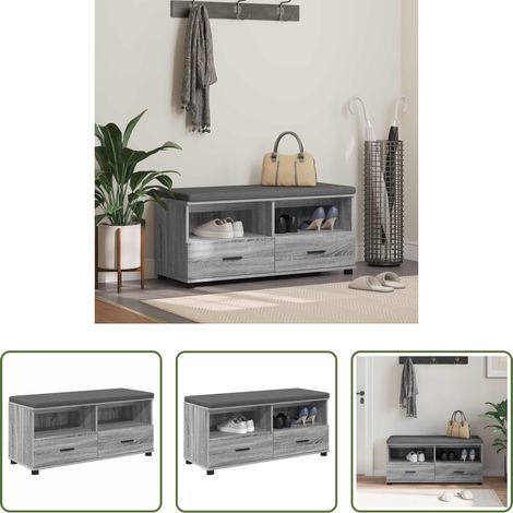 vidaXL Flurbank mit Stauraum - Flurbank mit Kissen mit Regal Graues Sonoma 100 x 38 x 46 cm (1/5)