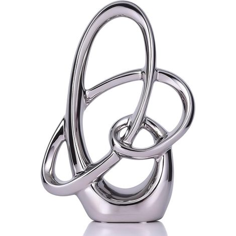 Statue en céramique argentée 28 cm - Sculpture décorative moderne abstraite pour table, étagère, bureau ou salon - Figurine d'art pour centre de table ou mariage (1/5)