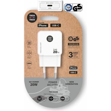 tech cargador ultrarapido gan20w usb-c sin cable blanco tec2220 (1/2)
