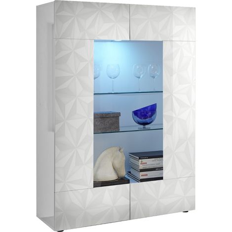 Mobile Vetrina 2 Ante 120x42x166 cm in Legno TFT Praga Bianco Lucido (1/5)