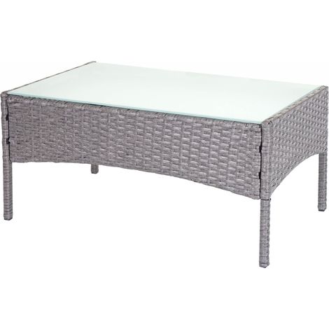 Mesa de centro de jardín mesa auxiliar de polirratán con placa de cristal gris 040005060
