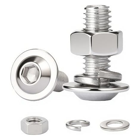 10 Pièces M6x20 mm Vis à Tête Bombée avec Bride, Boulons à Six Pans Creux Filetage Complet avec Ecrous Hexagonal et Rondelles Elastique, Acier Inoxydable A2 V2A (1/4)