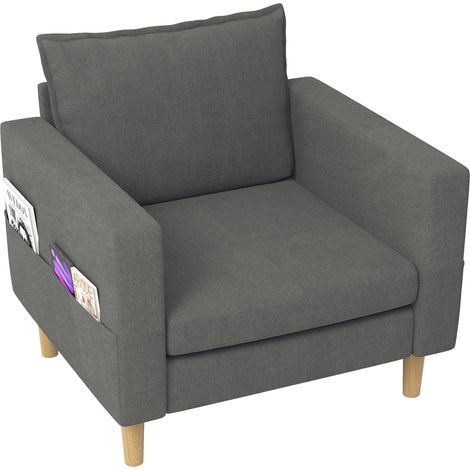 Fauteuil de loisirs une place avec poche de rangement et coussin confortable, idéal pour les intérieurs de style nordique et les coins lecture. (Chenille grise)