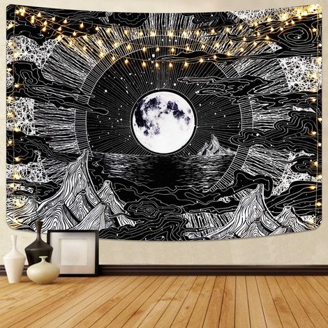 1 Stück 130 x 150 cm Wandteppich, psychedelisch, mit Mond, Stern und (1/5)