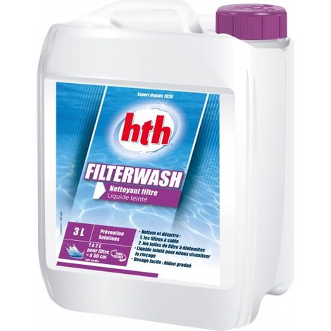 HTH – Nettoyant filtre piscine liquide 3 litres – Détartre et nettoie filtres à sable, cartouches et cellules électrolyseurs – Excellent pouvoir détergent (1/4)