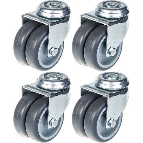 Ruedas - 75 mm - Caucho gris - Paquete de 4 - Giratorias con fijación a agujero