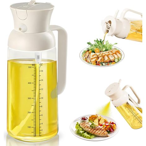 Pulverizador de aceite de cocina 2 en 1, pulverizador de aceite de cocina de 550 ml, pulverizador de aceite de oliva, botella dispensadora de aceite para freidora de aire, ensaladas, barbacoa y parril (1/5)