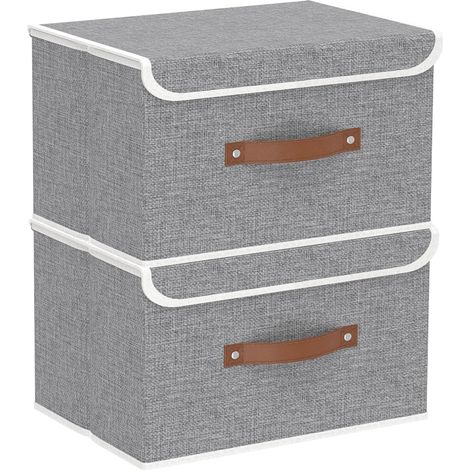 Boite de Rangement Pliable,Lot de 2 Paniers,33x23x20cm,Gris (1/5)