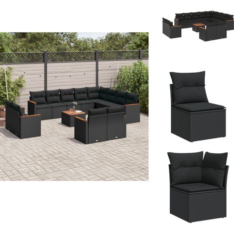 Salon de jardin avec coussins 13 pcs noir résine tressée - Ensemble Salon De Jardin - Mobilier Extérieur - Jardin Design - Chaise Lounge - Table Basse (1/5)
