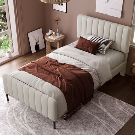 Letto singolo 90x200 cm in legno grigio-beige, regolabile per camera, senza materasso FloraGrace (1/5)