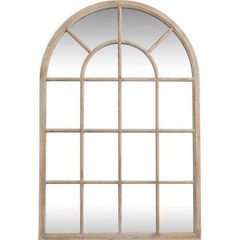 Washed Wood Arched Window Mirror - Glass - L2 x W135 x H90 cm - Brown