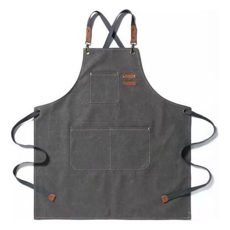FENOPLASTICATablier de chef, tablier de jardinage en toile de coton avec grandes poches pour hommes et femmes, bavoir de cuisine, tablier de jardin réglable robuste-Gris (1/5)