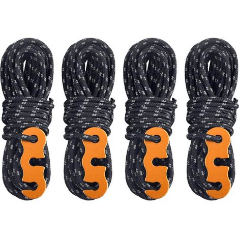 Corde de Tente Réfléchissante 4 m Corde Nylon Diamètre 3 mm Cordelette Camping avec Tendeur (Noir (Φ3mm) - 4 Pièces) (1/5)