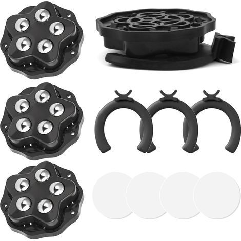 Set mit 4 selbstklebenden Flachkugellagerrollen für Möbel, schwere Lasten, universell 360° drehbar, zum Transport von Möbeln, Küchenutensilien, Elektrogeräten (schwarz) (1/5)