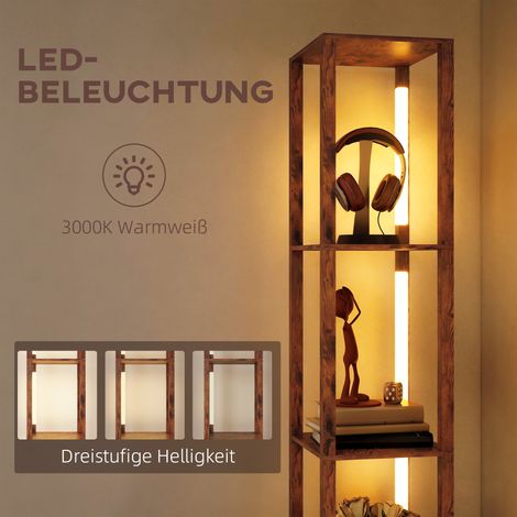 Lampe sur pied LED avec étagères, luminosité réglable, interrupteur au pied pour chambre, marron rustique (1/5)