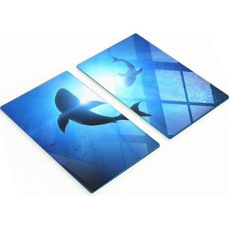 Tableros de vidrio decorativos multifuncionales con estampado de dos tiburones, 2x30x52 cm.