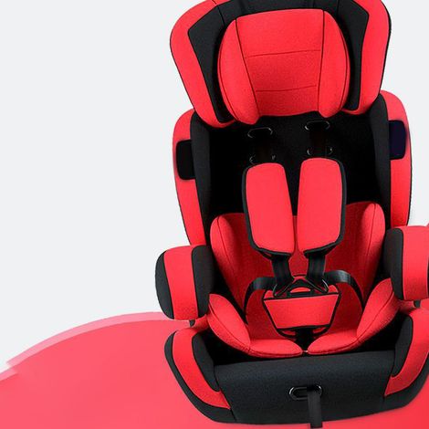 Siège auto rehausseur convertible tout-en-un, stable et sûr, universel pour bébés et jeunes enfants, rouge et noir. (1/4)