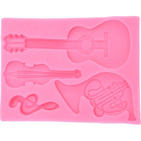 Moule en silicone pour table d'harmonie de guitare, note de musique, violon, moule pour décoration de gâteau en fondant au chocolat (1/5)