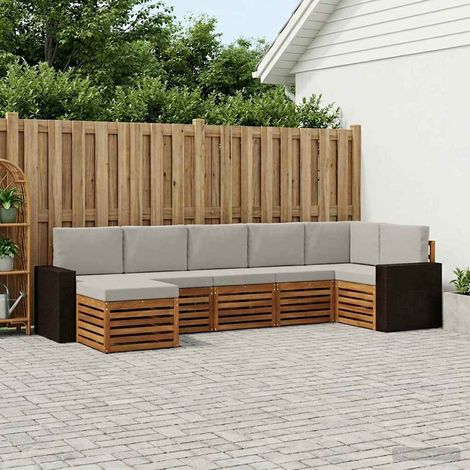 vidaXL Ecksofa Set mit Kissen 7 pcs Natürlich und Hellgrau (1/5)
