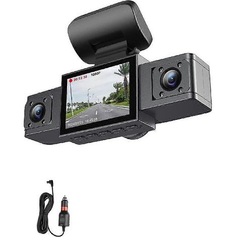 Grabadora de vídeo para salpicadero de coche con 3 lentes, monitor de aparcamiento 24H, visión trasera, 3 canales, 1080P HD. (1/5)