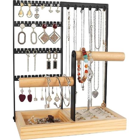 Présentoir à Bijoux Porte-chaîne, Support à Bijoux, Arbre à Bijoux, Porte Bijoux Femme Pour Colliers, Rangement Bijoux pour Chaînes Boucles d'Oreilles Bagues Bracelets Montres (Noir) (1/5)