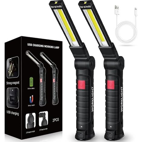 Set mit 2 wiederaufladbaren LED-Arbeitsleuchten, Geschenk für Männer, Ehemänner, Mechaniker, faltbare Inspektionsleuchte mit Magnetfuß, 5 Modi, 360°-Drehung für Notfallreparaturen am Auto (1/5)