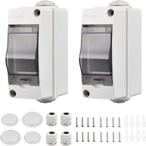 2 Pièces Coffret Electrique Etanche Petit, Coffret Electrique Etanche Exterieur IP65 2 Modules, Avec 2 Connecteurs, pour une Utilisation à l'extérieur, dans les Jardins, Sites Industriels