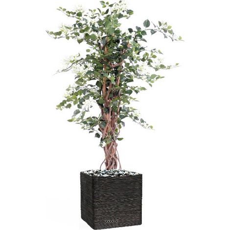 Bougainvillier artificiel H 180 cm D 90 cm en pot tronc lianes &ndash Plante déco réaliste Blanc neige - dimhaut: H 180 cm - couleur: Blanc neige