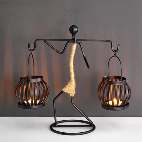 Lot de 2 bougeoirs artisanaux en fer, centre de table artistique pour bougies chauffe-plat, idéal pour la décoration de table à la maison, au bar, au restaurant ou à l'hôtel, style D (1/5)