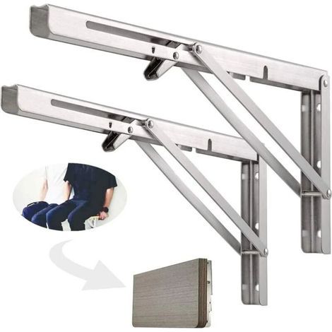Sjqka – Étagère murale pliante 500 mm – Acier inoxydable 304 – Charge maximale 181 kg – Support pliant pour établi – Lot de 2 pièces