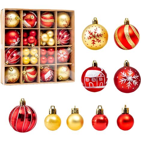 44 boules de Noël, rouges et dorées, boules de Noël brillantes, incassables, adaptées à une utilisation intérieure et extérieure, ensemble de boules d (1/5)