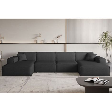 Wohnlandschaft Sofa U-Form CELES PREMIUM in Stoff Scala Schwarz (1/3)