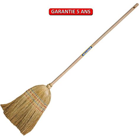 OUTILS PERRIN Balai en paille de sorgho 5 fils - Emmanché droit 110 - Longueur totale 1,40 m
