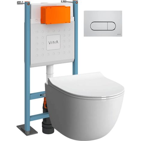 Pack inodoro suspendido VitrA Sento blanco + Estructura de pie V-Fix Core + Placa Round cromada (1/5)