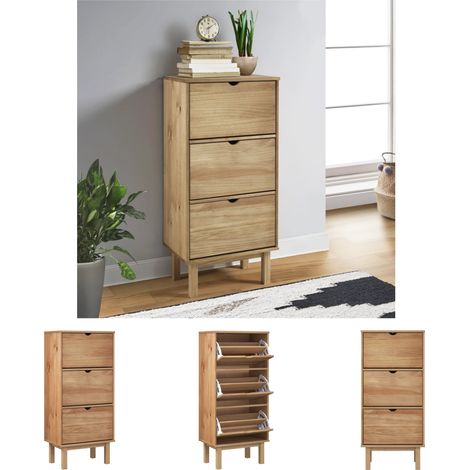 The Living Store -  Schuhschrank OTTA mit 3 Schubladen Braun Massivholz Kiefer (1/5)