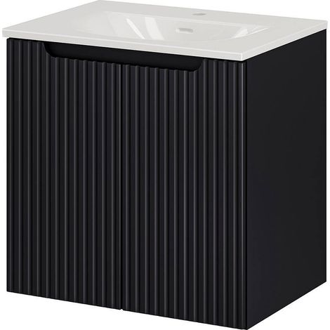 Armadio Pensile Sottolavabo NEWPORT con Lavandino 60x57x39 cm Nero [en.casa]