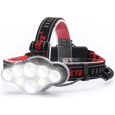 Lampe Frontale LED Rechargeable, Ultra Puissante Lampe à 8 Del de 18000 Lumens, Torche Frontale Étanche et Léger, Parfait pour Le Camping, la Pêche, la Cave [Classe énergétique A+++] (1/4)