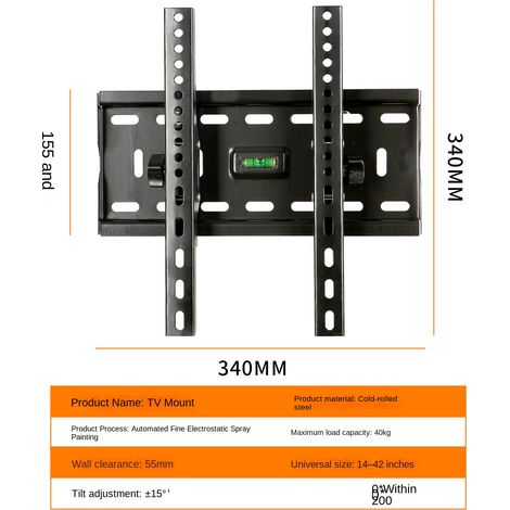 Support mural TV universel LED LCD, fixation réglable pour écran plat, installation facile, compatible téléviseurs 14 à 42 pouces (1/5)