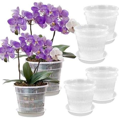 10PCS Pots à Orchidées Transparents 14 cm/16 cm Jardinières en Plastique pour Orchidées Pots pour Orchidée Pot pour Plantes Succulentes Pot de Fleurs Transparents pour Extérieur Balcon Bureau (1/5)