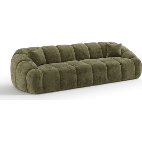 Canapé 4 places en velours gaufré vert vintage MOKA (1/5)