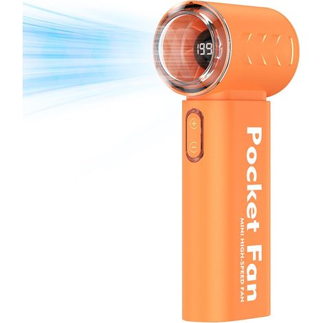Ventilador pequeño portátil con 5 velocidades y pantalla LED - Recargable por USB - Ideal para viajes, actividades al aire libre y acampadas (naranja) (1/5)