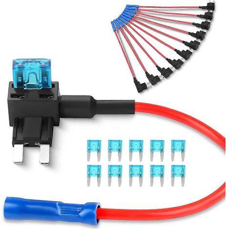 Kit de changeur de fusibles compatible 10 pièces 12V, porte-fusible, adaptateur de changeur de fusibles pour circuit supplémentaire, mini porte-fusible à lames ATM/APM avec mini-fusibles 15A. (1/5)