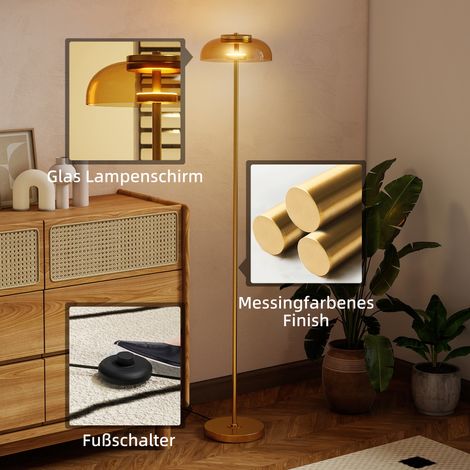 Lampadaire LED Salon, Lampe sur pied avec lumière chaude 3000 K, interrupteur au pied, 25 x 25 x 134 cm, laiton (1/5)
