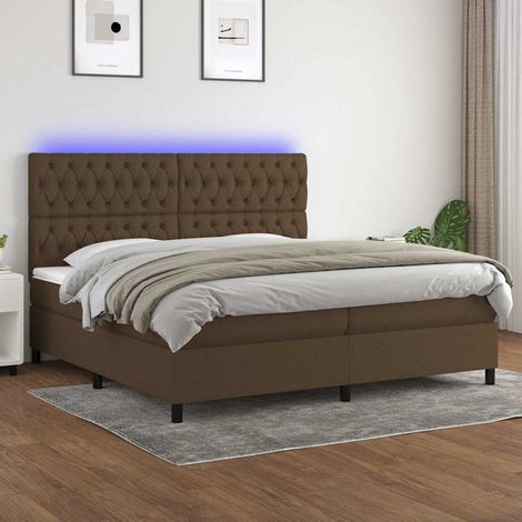 vidaXL Cama box spring colchón luces LED tela marrón oscuro 200x200 cm (1/5)